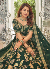 Adorable Green Art Silk Sequins Work engagement Wear Lehenga choli